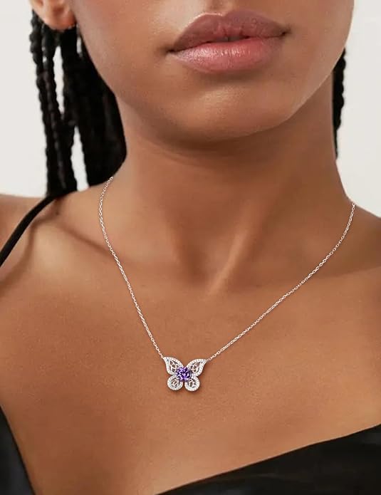 925 Sterling Silver Birthstone Necklaces for Women, Dainty Cute Dragonfly/Butterfly Pendant Necklace, Great Christmas/Anniversary Jewelry for Mother