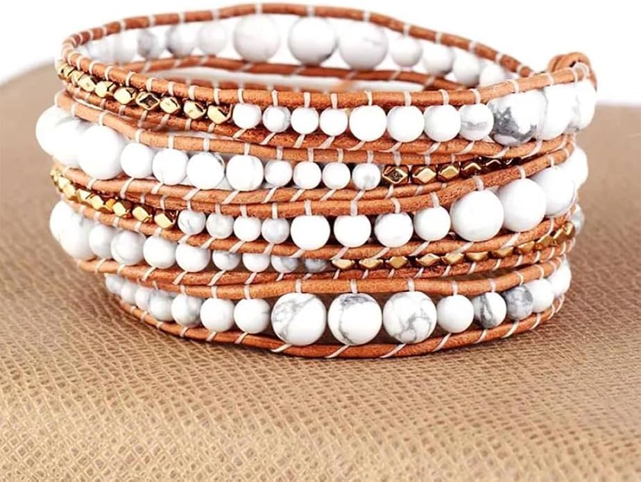 Boho Wrap Bead Bracelet for Women - Handmade Adjustable Natural Stone Beaded Bracelets Yoga Healing Bracelet Bangle Hippie Jewelry