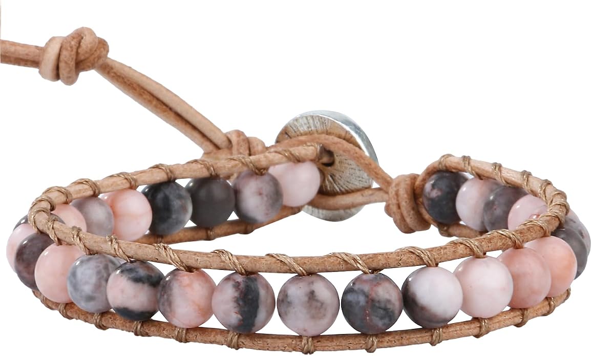 KELITCH Turquoise Mix Beaded Bracelets Single Wrap Bracelet on Brown Leather Handwoven New Jewelry