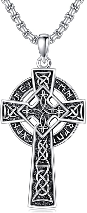 KXJ S925 Sterling Silver Black Cross/Best Dad/Baseball Bat/Silver Cross/Ankh Cross/Crucifix with 22+2 Inches Stainless Steel Rolo Chain Cross Necklace for Men Women Christian Religious Jewelry Gifts