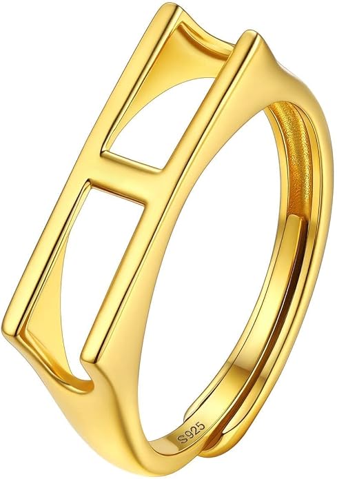 SILVERCUTE 925 Sterling Silver Initial Rings for Women,Adjustable Capital Letter Ring Hypoallergenic,Minimalist 925 Silver Rings for Mother Daughter
