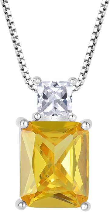 STARCHENIE Princess/Emerald Cut Birthstone Pendant Necklace for Women 925 Sterling Silver Birthday Anniversary Jewelry Gifts