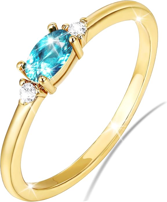 Lunvky 14k Gold Plated Birthstone Rings for Women Teen Dainty Stackable Pinky Rings Non Tarnish CZ Emerald Green Gemstone Thumb Finger Band Ring Cute Jewelry Birthday Gift Size 6-11