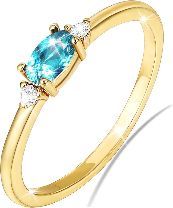 Lunvky 14k Gold Plated Birthstone Rings for Women Teen Dainty Stackable Pinky Rings Non Tarnish CZ Emerald Green Gemstone Thumb Finger Band Ring Cute Jewelry Birthday Gift Size 6-11