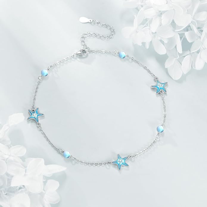 CRMAD Beach Starfish Anklet for Women Sterling Silver Moonstone Beach Anklet Irish Jewelry (starfish)