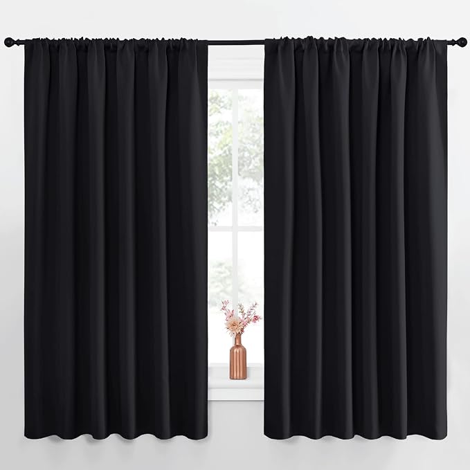 NICETOWN Black Blackout Curtain Blinds - Solid Thermal Insulated Window Treatment Blackout Drapes for Bedroom (2 Panels, 70 inches Wide by 63 inches Long)
