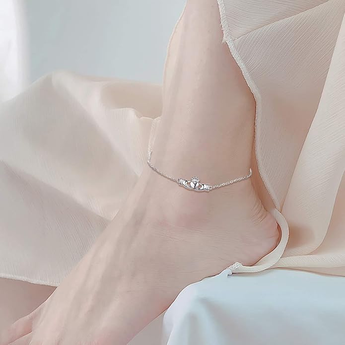 FLYOW S925 Sterling Silver Anklet for Women Summer Boho Beach Charm Adjustable Foot Ankle Bracelet Jewelry Birthday Gift