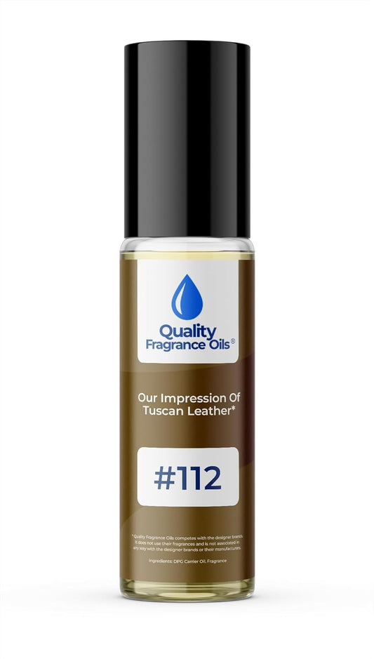 Quality Fragrance Oils' Tuscan Leather Impression #112 | Long-Lasting Perfume Oil, Alcohol-Free, Strong Scent, 10ml Roll-On | Affordable Alternative to Designer Fragrances