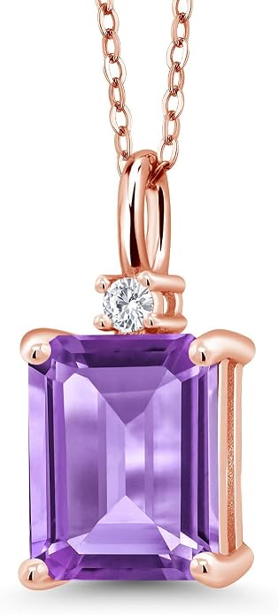 Gem Stone King 925 Sterling Silver Gemstone Birthstone Pendant Necklace for Women | Emerald Cut 10X8MM and Round 2MM | With 18 Inch Chain | Fine Jewelry for Her Mom Wife