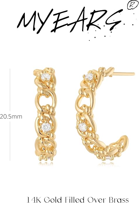 MYEARS Women Hoop Earrings Gold 14K Gold Filled Small Simple Handmade Hypoallergenic Everyday Illusion Jewelry