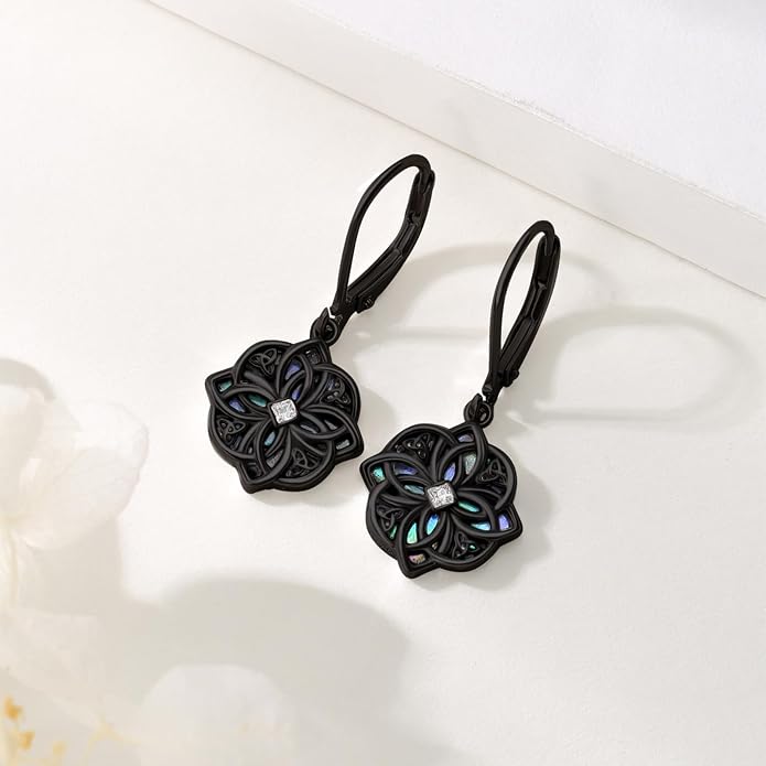 Celtic Knot Earrings 925 Sterling Silver Abalone Drop Dangle Celtic Earrings Gifts for Women