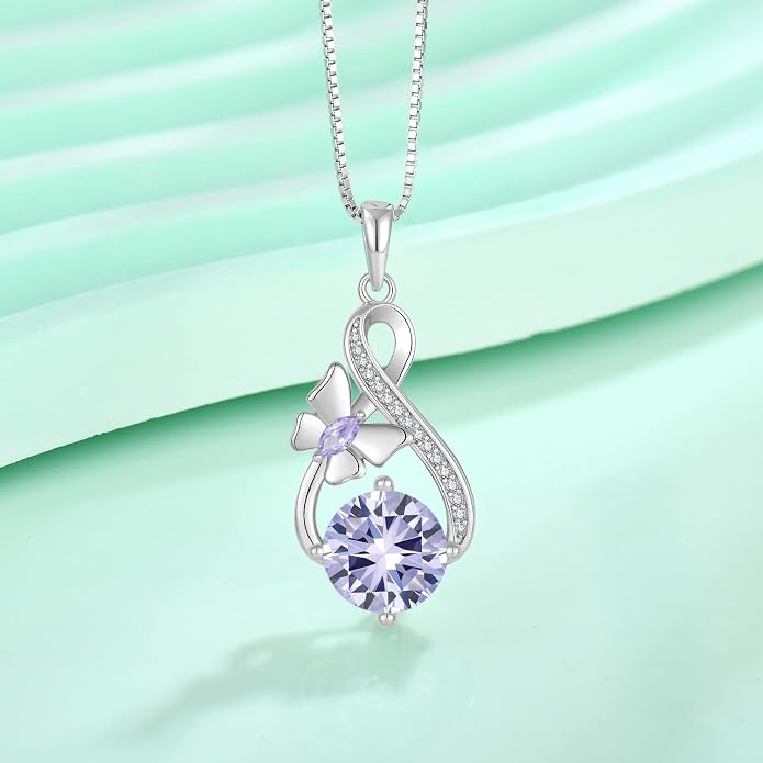 Butterfly Necklaces for Women 925 Sterling Silver Infinity Pendant Necklace Birthstone Jewelry Gifts for Her
