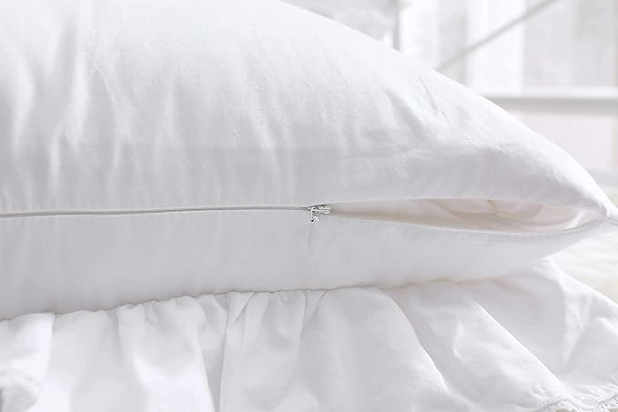 White Lace Throw Pillow Covers Euro Shams Cushion Cases with Ruffles Cotton 24"X24" Zipper Closure Luxury Elegant 2-Pack