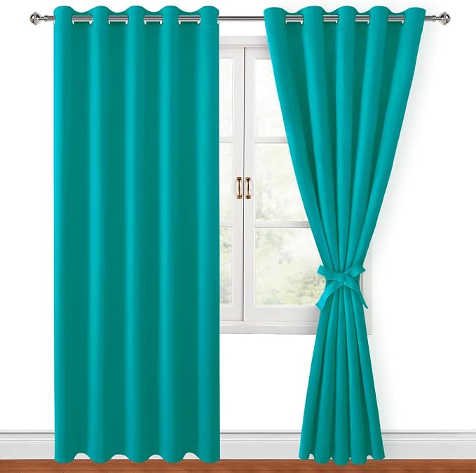 Hiasan Blackout Curtains for Bedroom, 60 x 84 Inches Long - Thermal Insulated & Energy Saving Window Curtains for Living Room, 2 Drape Panels Sewn with Tiebacks, Peacock Teal