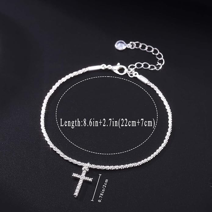 Yalice 925 Sterling Silver Ankle Bracelets for Women Dainty 14K Gold Plated Anklets Set Shiny Waterproof Ankle Chain Cross Beach Foot Jewelry Gifts