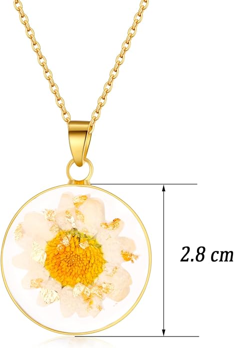 AUNTESIGN Forget-Me-Not and Queen Anne's Lace Pressed Wildflower Necklace | Birth Month Flowers Necklace | Gold/Silver Pressed Flower Jewelry | Mother's Day | Gift For Her