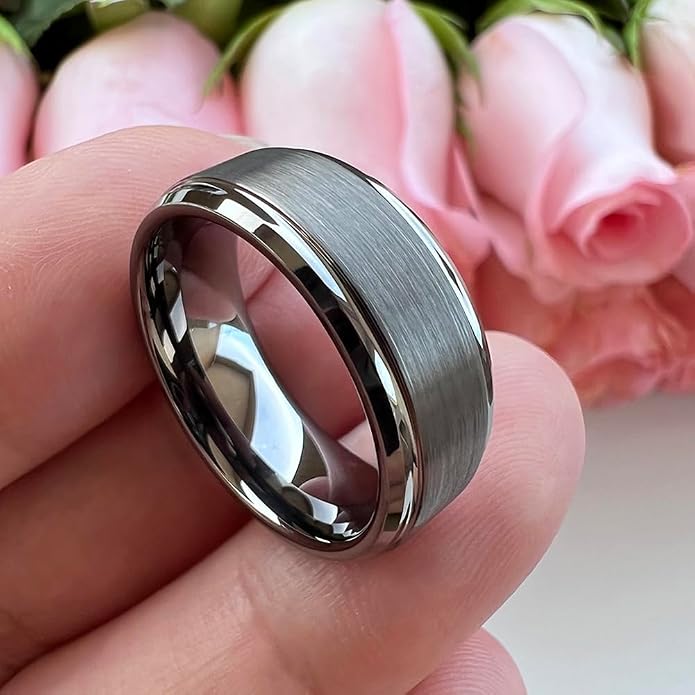 TUTISS 6mm 8mm Tungsten Rings for Men Women Fashion Engagement Wedding Bands Brushed Finish Stepped Beveled Edges Comfort Fit