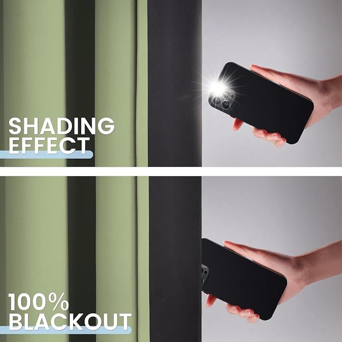 SimpleHome Sage 100% Blackout Curtains Room Darkening Living Room 72 Inch | Curtains for Bedroom,Thermal Insulated Grommet Window Drapes,Curtains for Living Room with Black Back,42 x 72 Inch,2 Panels