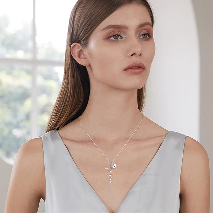 PRAYMOS Faith Cross Necklace for Women 925 Sterling Silver Pendant Necklace With Birthstone Initial Christian Religious Confirmation Baptism Mothers Day Gifts