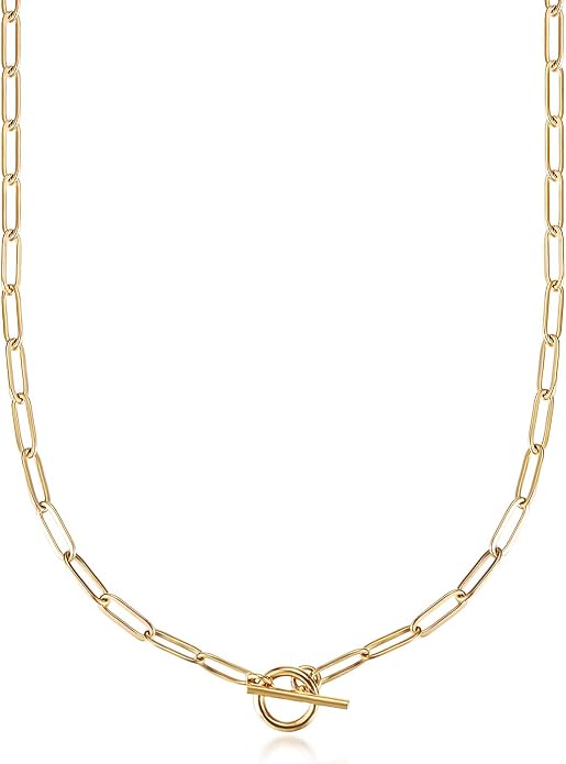 Lauren Paperclip Bolo Necklace Layered Stacked Paper-clip Link for Women Adjustable Lobster Clasp Gold Plated Stainless Steel Link Charm Chain(16"/20"/24")