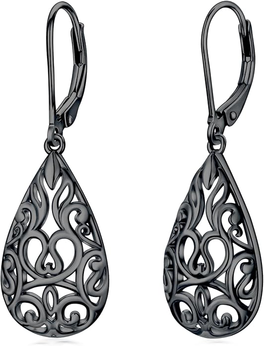 VONALA Filigree Teardrop Earrings for Women Sterling Silver Filigree Teardrop Dangle Earrings Filigree Leverback Earrings for Women Birthday Gift