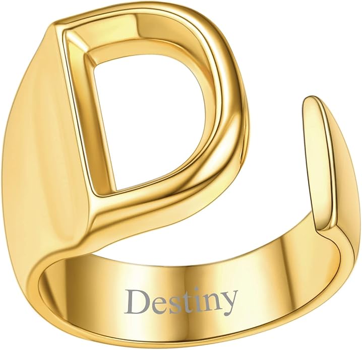 FindChic Customizable Initial Ring Statement 18K Gold Plated Fashion Cuff Rings for Women Alphabet Letter A to Z Resizable Knuckle Ring (with Gift Box)