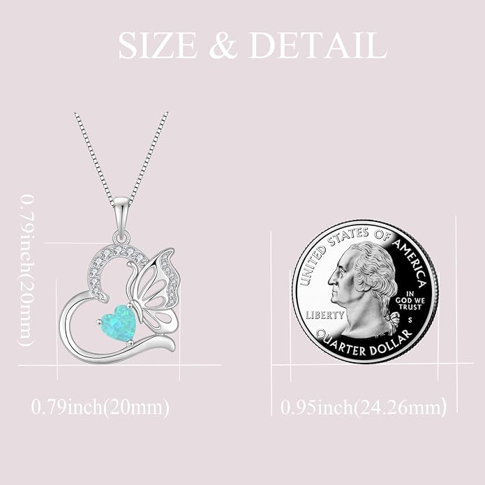 Butterfly Necklace for Women 925 Sterling Silver Heart Pendant Birthstones Jewelry Gift