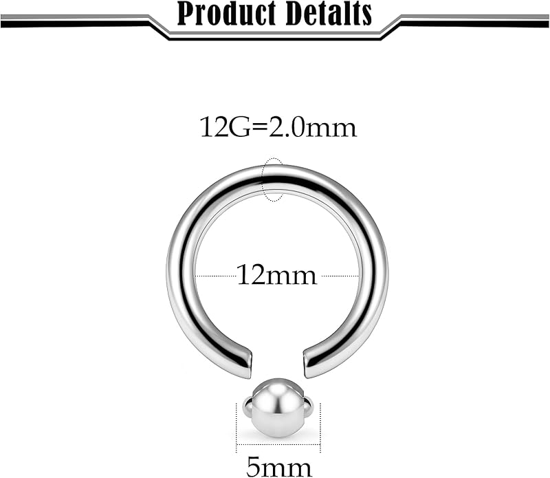 20G-2G ASTM F136 Titanium Septum Rings Nose Ring Hoops Circular Barbell Helix Snug Tragus Rook Daith Cartilage Earring Sneke Bites Lip Ring Hoop Smiley Piercing Jewelry for Women Men 6mm-19mm