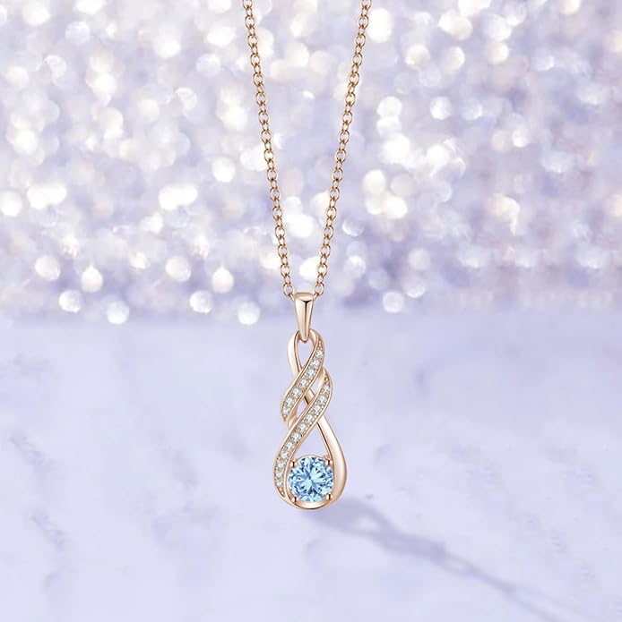 Birthstone Necklaces for Women 925 Sterling Silver Infinity Pendant Created Gemstone Jewelry for Her, 16"+2"