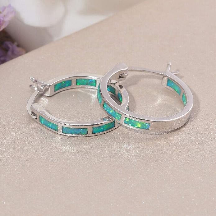 CiNily Sterling Silver/Rose Gold/Yellow Gold Plated Hoop Earrings 20mm,Multicolor Opal Small Hoop Earrings for Women Girls Hypoallergenic Jewelry for Sensitive Ears Gemstone Earrings