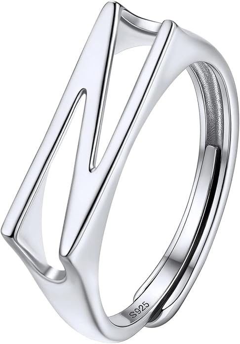SILVERCUTE 925 Sterling Silver Initial Rings for Women,Adjustable Capital Letter Ring Hypoallergenic,Minimalist 925 Silver Rings for Mother Daughter