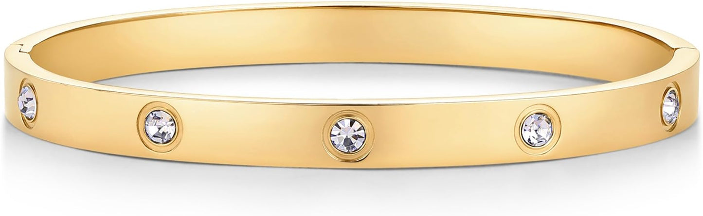 PAVOI Waterproof Bracelet for Women - 14K Gold Plated Bangle with Cubic Zirconia - Stainless Steel Hinge Bracelet Jewelry Gifts