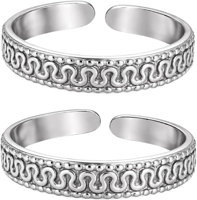 925 Sterling Silver Pattern Toe Ring for Women | Adjustable Open Band Bichhiya | White Toe Ring Mid Finger | Handmade Toe Cuff Foot Jewelry | Minimal Daily Wear Foot Ring | 2 CM Size