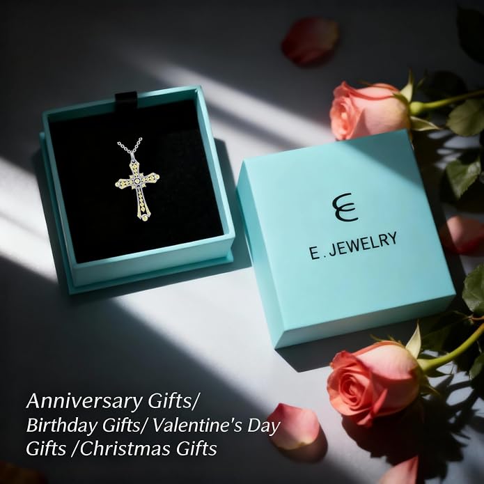 E Religious Gifts for Women, Cross Necklace 925 Sterling Silver Crucifix Pendant Necklace, Christian Jewelry Gifts for Her Women Wife Girlfriend Mom