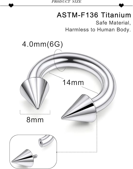 20G 18G 16G 14G 12G 8G 6G 4G 2G ASTM F136 Titanium Internal Thread Horseshoe Septum Ring Jewelry Circular Barbell Helix Snug Tragus Rook Daith Cartilage Earring Lip Ring Piercing Jewelry