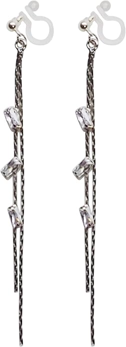 Comfortable Stick Invisible Clip On Earrings Gold Dangle Long Waved Threader Bar Clip-On Non Pierced Earrings Silver For Women,…