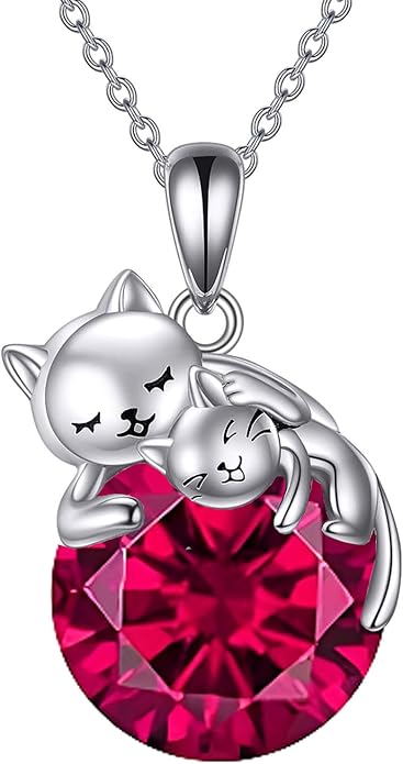 Cat Necklace Sterling Silver Cat Zircon Pendant Gothic Jewelry for Women Animal Lovers Gifts