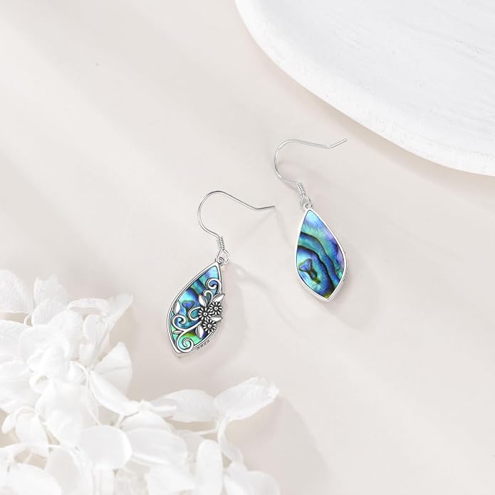 Daisy Filigree Earrings Sterling Silver Daisy Teardrop Earrings Abalone Bohemia Jewelry Gift for Women