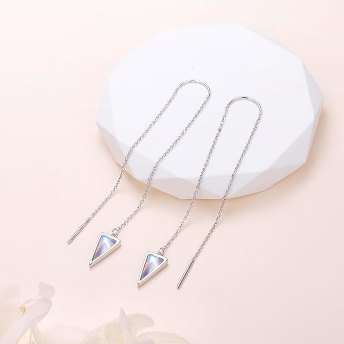 Threader Earrings Triangle Earrings Sterling Silver Created Opal Dangle Drop Long Chain Earring for Women Thread Earrings