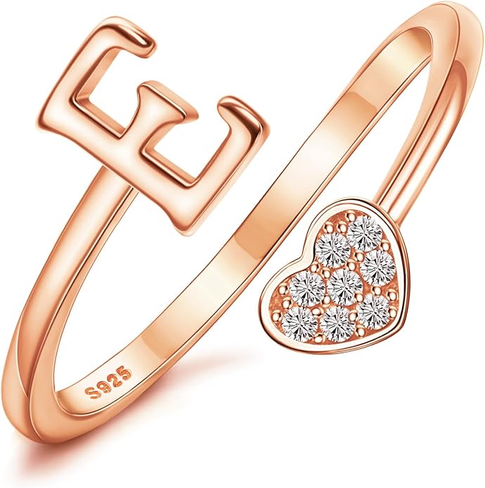 MILACOLATO 925 Sterling Silver Initial Rings for Women Teen Girl 18K Gold Plated Heart Initial Rings Adjustable Capital Letter Ring Stackable Thumb Pinky Rings for Daughter Birthday Bridesmaid Gifts Jewelry, A to Z