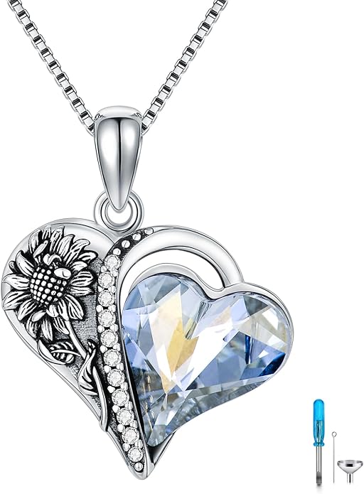 PELOVNY Urn Necklaces for Ashes of Loved Ones 925 Sterling Silver Personalized Heart Locket Urn Necklace Cremation Keepsake Memorial Jewelry Gifts for Women Men