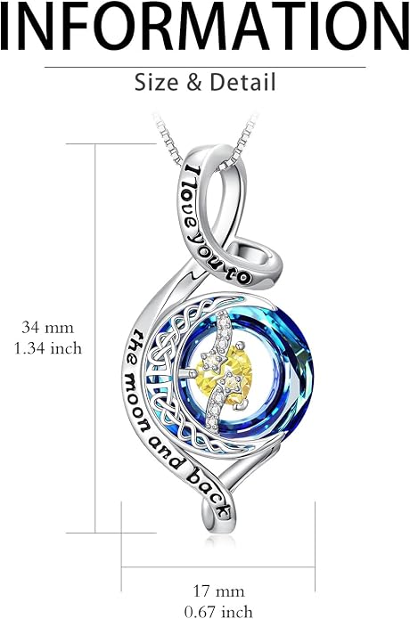 OCJ Birthstone Necklace for Women 925 Sterling Silver Moon and Star Pendant Infinity Celtic Moon Crystal Jewelry Anniversary Birthday Christmas Gift for Her Wife Girlfriend Mom Daughter