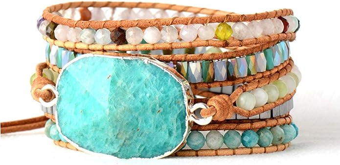 Boho Wrap Bracelet for Women, Handmade Natural Imperial Jasper Multi-Layer Stone Beaded Bracelet, Bohemian Healing Crystal Stone Jewelry Gifts