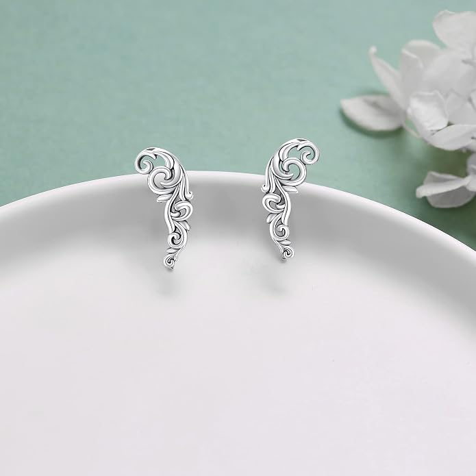Ear Climbers Earrings for Women Sterling Silver Vintage Ear Crawler Earrings Jewelry Gifts for Women