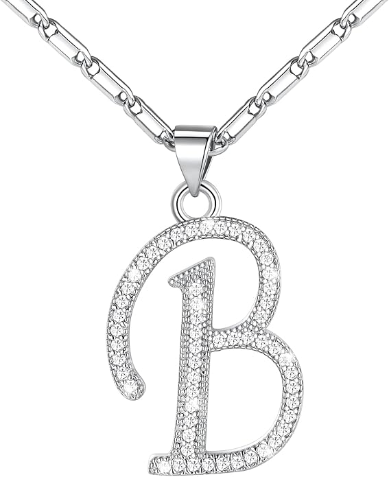 U7 Initial Necklace for Women, Gold/Platinum Plated CZ Crystal Letter A-Z Pendant Necklace, Shiny 20 Inch Name Chain Dainty Personalized Jewelry for Men Mom Wife Friend