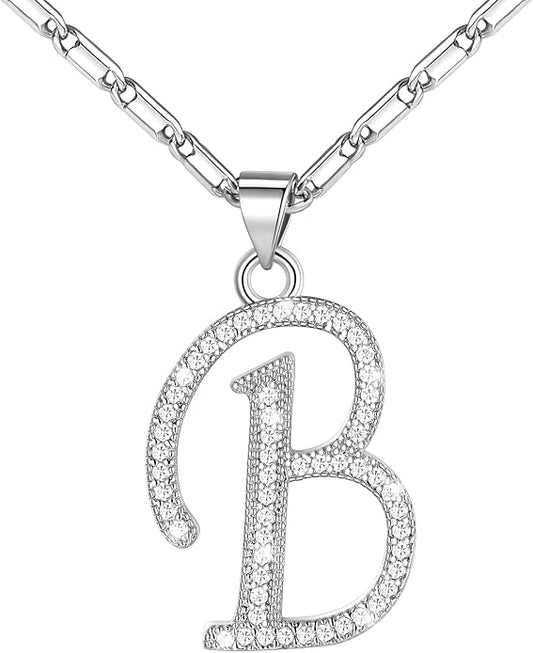 U7 Initial Necklace for Women, Gold/Platinum Plated CZ Crystal Letter A-Z Pendant Necklace, Shiny 20 Inch Name Chain Dainty Personalized Jewelry for Men Mom Wife Friend