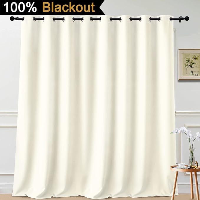 Yakamok Cream 100% Blackout Patio Door Curtain Panels W100 x L108,1 Panel | Noise Reducing Barrier Panel for Sliding Glass Door, 2 Thick Layers Heat Full Light Blocking Patio Door Drapery
