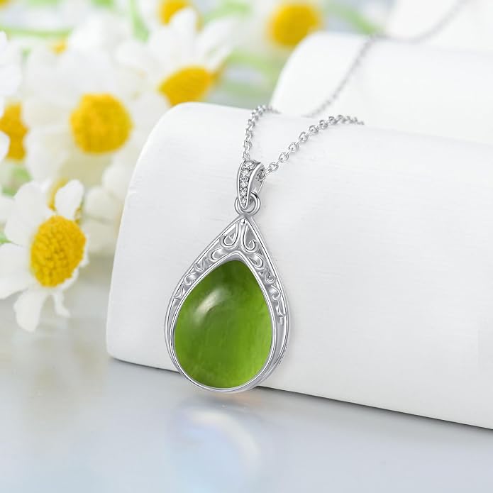 HPQQ Teardrop Necklace 925 Sterling Silver Filigree Gemstone Pendant Necklace Fine Jewelry Birthday Mother's Day Gifts for Women Her Mom