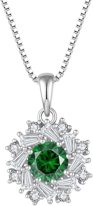 Birthstone Necklace 925 Sterling Silver Round 5A Cubic Zirconia Pendant Necklace Jewelry Birthday Gifts for Women