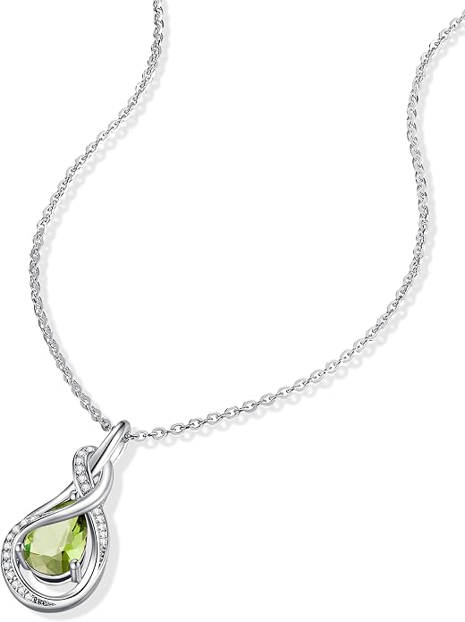 FANCIME TimelessTie Birthstone Necklace for Women White Gold Plated Sterling Silver Ribbon Design Jewelry Knot Pendant Fine Jewelry Gemstone Anniversary Birthday Graduation Mothers Day Gifts for Women Wife Mother Her